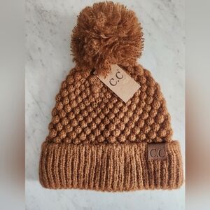 Cc orange brown pom pom beanie